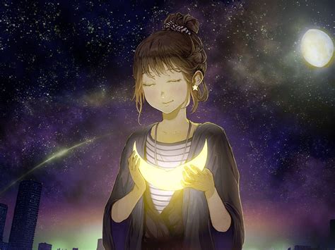 Anime Girl Moon Angel Wallpaper