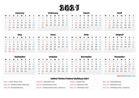 2021 Printable Calendar With Holidays Printable Yearl