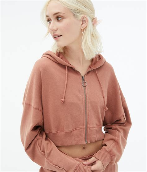 Washed Cropped Full Zip Hoodie