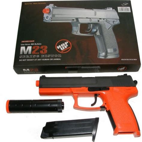 Double Eagle M23 Spring Powered Orange Plastic Bb Gun With Silencer