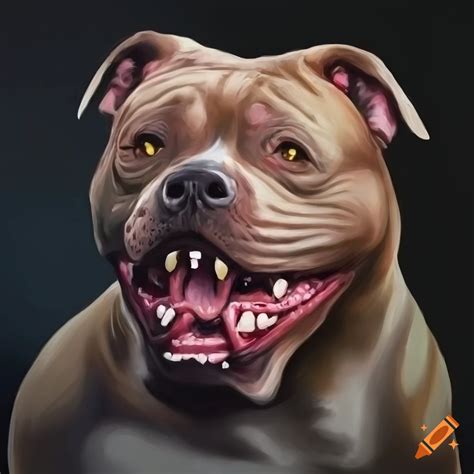 Realistic Painting Of A Pit Bull With A Scar