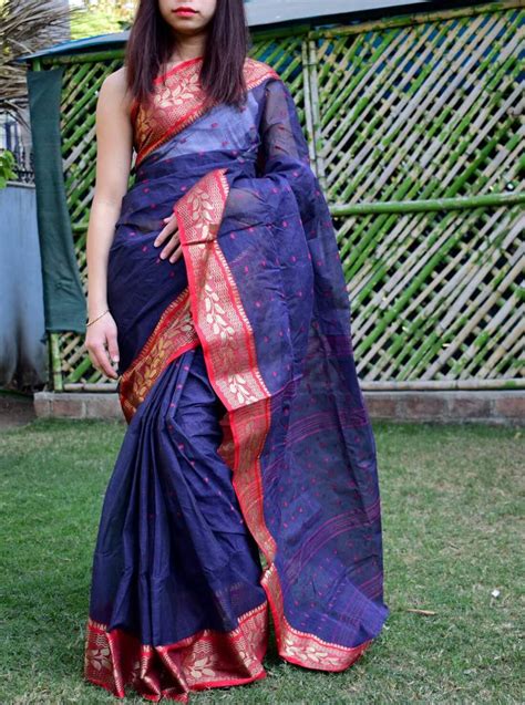 Bengali Tant Saree Blue And Red Richa Pandey 2303650