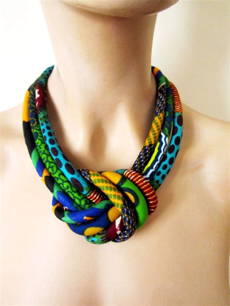 Fabric Bib Necklace African Wax Print With A Central Knot Etsy Fiber
