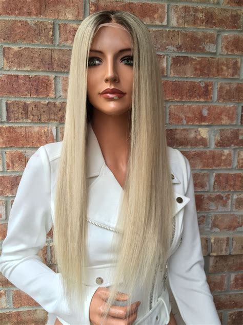 Ash Blonde Full Lace Wig 24 Silk Straight Red Blonde Hair Front