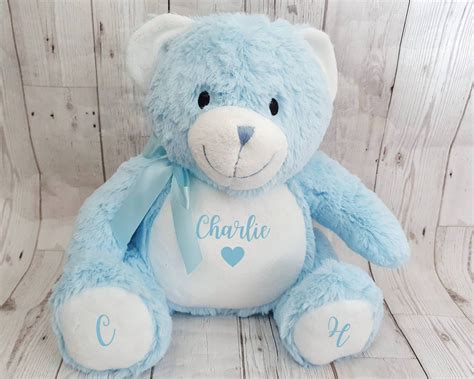Personalised New Baby Teddy Bear Soft Toy Pink Blue White T Etsy