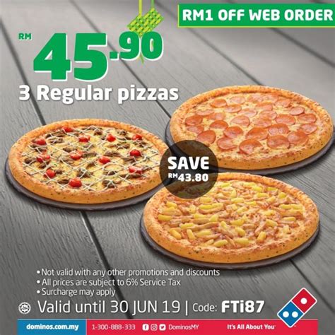 Enjoy rm15.10 off a large dominos pizza set with pizza, cheesy cheddar/ mozzarella stix, dip of your. Domino's Pizza FREE Juadah Coupon (until 30 June 2019)