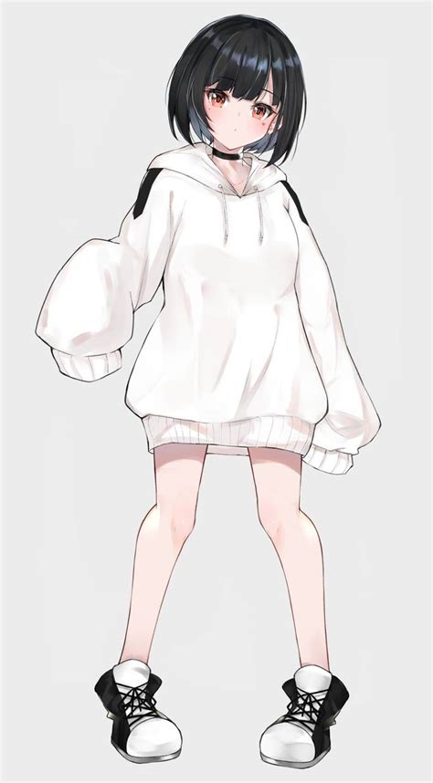 Female Anime Character Wearing Black Hoodie Wallpaper