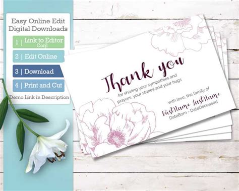 Printable Funeral Thank You Cards Personalized Sympathy Thank You