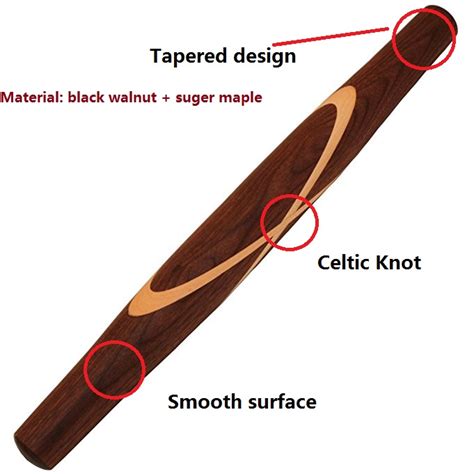 Hot Sale French Style Rolling Pin Black Walnut With Sugar Maple Celtic