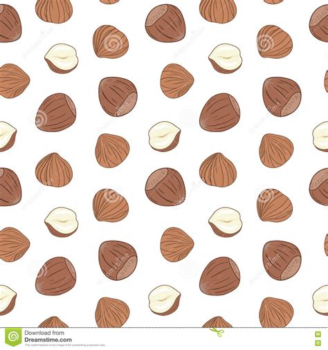 Hazelnuts Seamless Pattern Hand Drawn Vector Stock Vector
