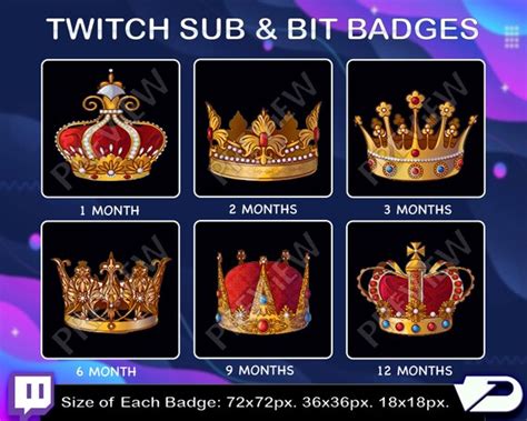 Crown Sub Badges Twitch Crowns Subscribers Loyalty Sub Bit Etsy