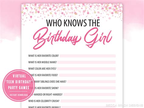 who knows the birthday girl best game virtual birthday party etsy uk