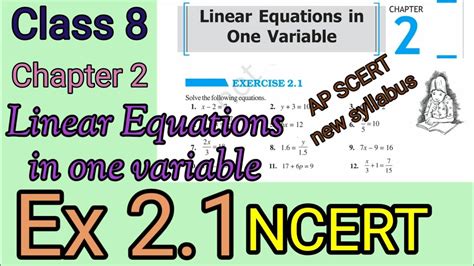 Ex 21linear Equations In One Variable Chapter 2class 8 Ncert Ap Scert New Syllabus Youtube