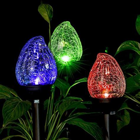 Solar Lights Outdoor Cracked Glass Flame Shaped Dual Led Garden Lights