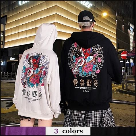 Hoodies Imprimés Japonais Style Japonais Hip Hop Sweatshirts