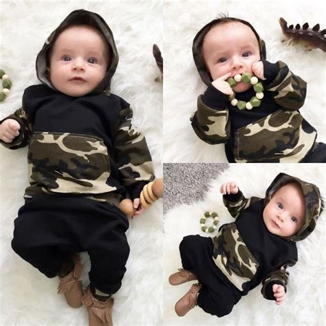 Black Camouflage Hoodie Jumpsuit Boys Girls Clothes Baby Boy Camo