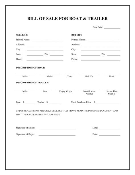 Download Free Bill Of Sale For Boat And Trailer Form Form Download