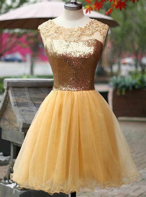 Stunning Gold Homecoming Dresses Sequin Applique