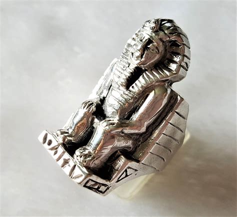 Pharaoh Ring 925 Sterling Silver Tutankhamun Egyptian Sphinx Ring