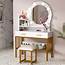 Tribesigns Vanity Set With Round Lighted Mirror And Cushioned Stool 