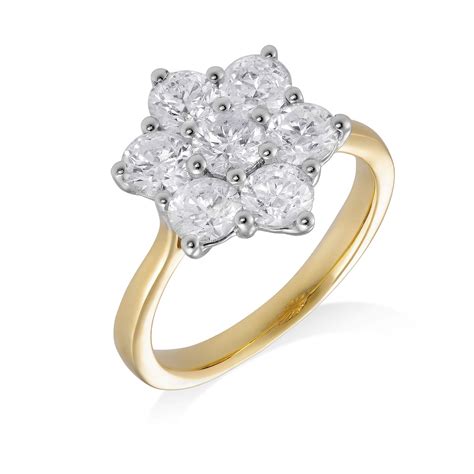 18ct Yellow Gold Brilliant Cut 2 20ct Diamond Flower Cluster Ring