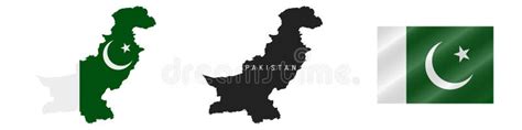 Pakistan Detailed Flag Map Detailed Silhouette Waving Flag Vector