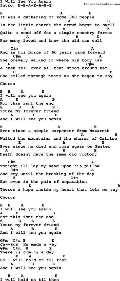 I Will See You Again Bluegrass Lyrics With Chords