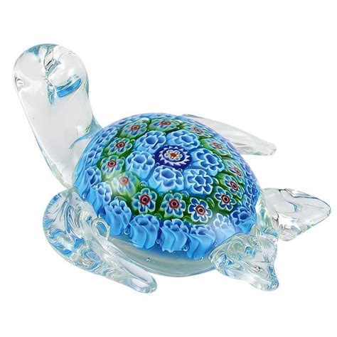Blue Millefiori Sea Turtle Hand Blown Glass Figurine Turtle