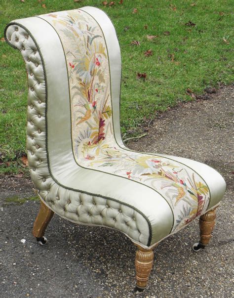Victorian Needlepoint And Silk Open Bedroom Chair Antiques Atlas