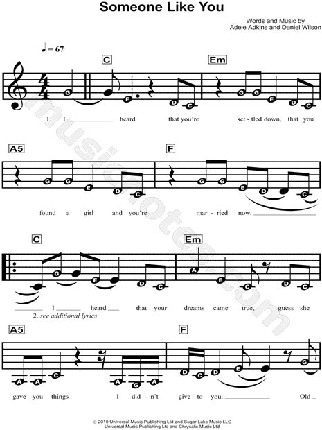 Adele Someone Like You Sheet Music For Beginners In C Major