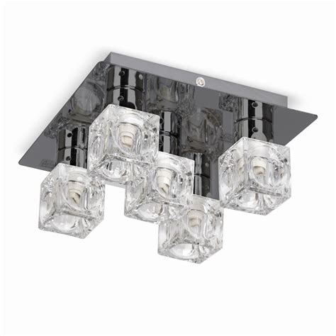 Modern Flush Black Chrome Glass Ice Cube 5 Way Kitchen Ceiling Light