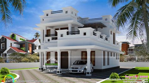 Beautiful Pure White Decorative Flat Roof Style House Plan