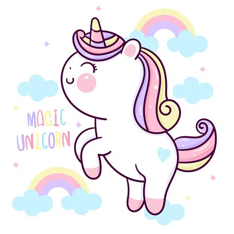 Cute Unicorn Cartoon With Rainbow Pony Child Cartoon Kawaii Animal