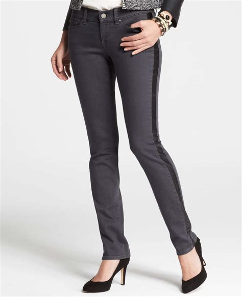 Ann Taylor Modern Faux Leather Tuxedo Stripe Slim Denim Jeans In Black