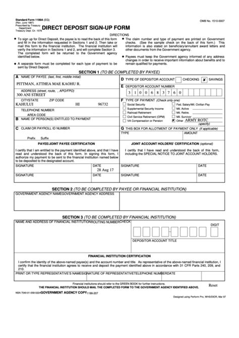 A direct deposit authorization form is a requirement to enroll, cancel or change enrollment information. Fillable Standard Form 1199a (Eg) - Direct Deposit Sign-Up ...