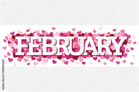 February Single Word With Hearts Banner Vector Illustration 1 Stock