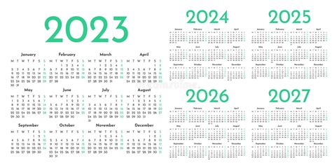 Conjunto De Plantillas De Calendario Mensuales Verdes Y Blancos Para