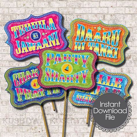 Desi Style Photo Booth Props Indian Themed Party Signs Balle Balle Instant Download