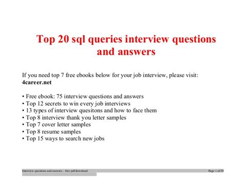 Top Sql Queries Interview Questions And Answers Job