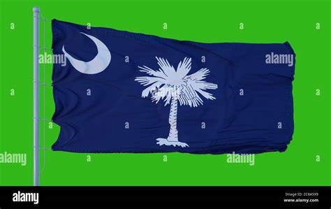 State Flag Of South Carolina Waving In The Wind Against Green Screen