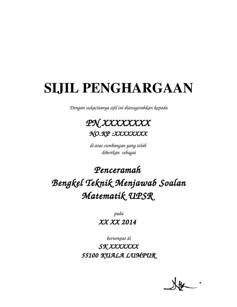 Sijil Penghargaan Kepada Penceramah Sijil Penghargaan Ldp Angkasa My