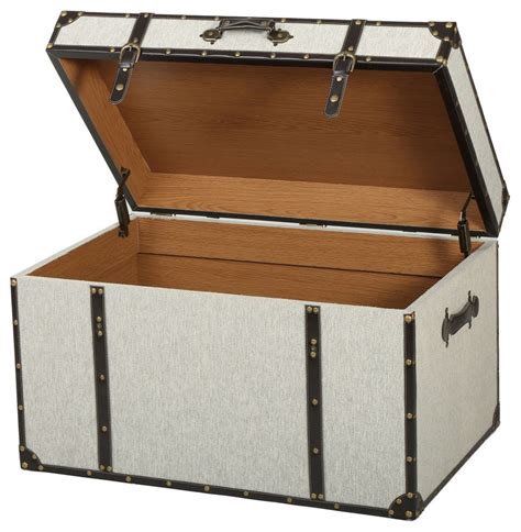 Clarkson Gray Upholstered Storage Trunk Transitional Decorative