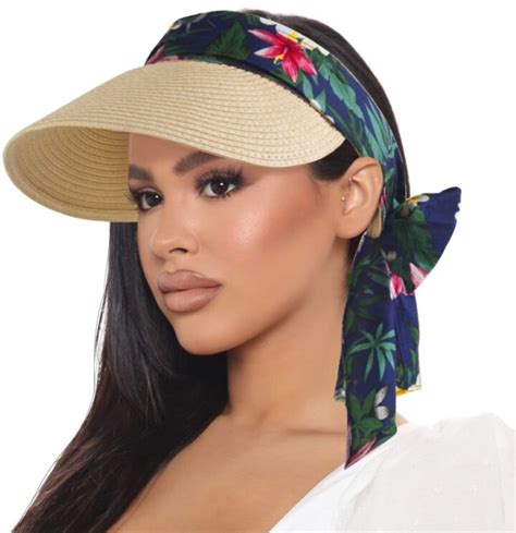 Siepake Summer Ladies Sun Hats Straw Visor Hat For Women With Upf 50 Wide Brim Straw Beach Hat