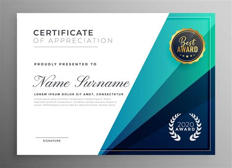 Blue Certificate Of Appreciation Template Design Download Free Vector