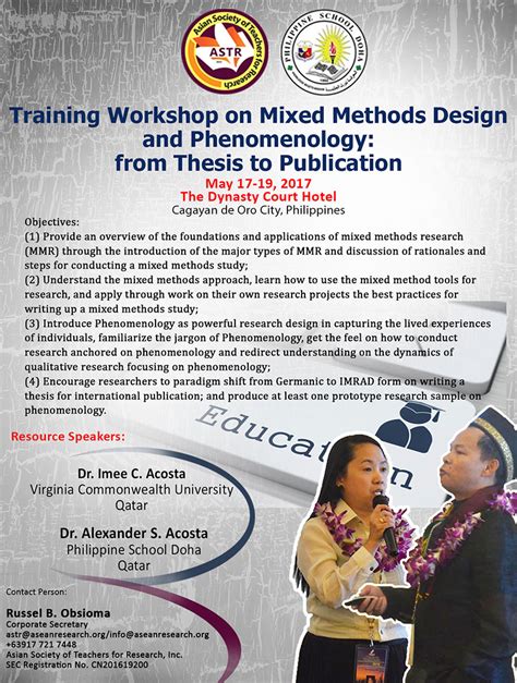 On the other hand, when you conduct qualitative research, the inability to generalize the research findings could be an issue that deserves mention. Asean Research Organization - Training on Mixed Methods Design and Phenomenology: From Thesis to ...