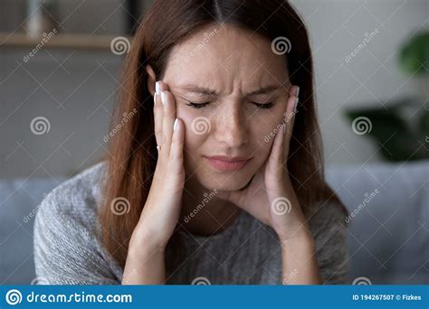 Tired Unwell Woman Suffer From Headache At Home Stock Image Image Of Blurry Dizziness 194267507