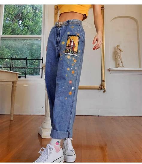 Aesthetic Vintage Art Hoe Printed Denim Pants Cosmique Studio