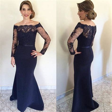 Navy Blue Lace Long Mother Of The Bride Dresses 2017 Long Sleeve
