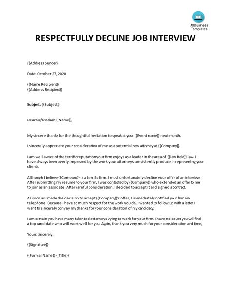 Interview Offer Decline Letter Templates At