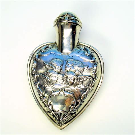 Victorian Sterling Silver Angel Heart Shaped Perfume Bottle Flask